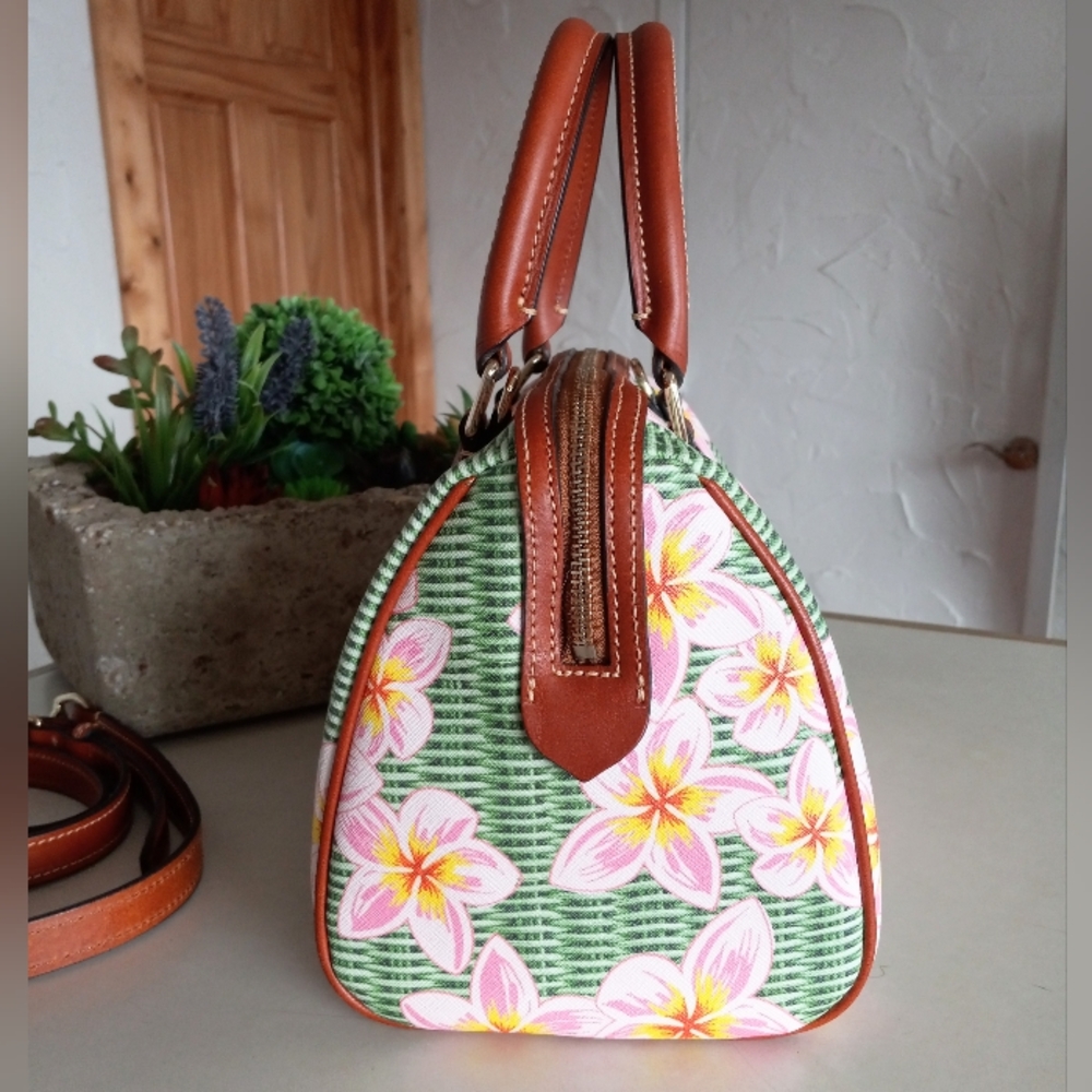 Dooney & Bourke Coated Cotton Plumeria Barrel Satchel, Pink/Green - Picture 8 of 16